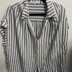Madewell Navy and White Striped Blouse